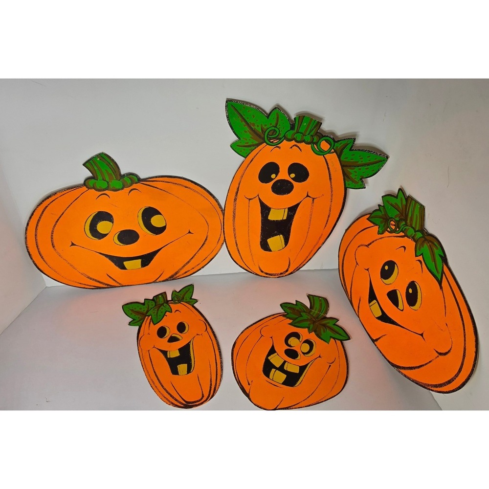 Vintage Die Cut Halloween Pumpkin Cutouts Set of 5 Jack-O-Lantern 1970s 1980s